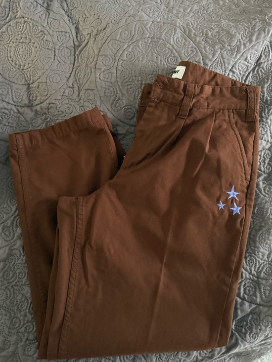 Obey Pants - Obey Men's Brown Chinos with Blue Star Embroidery